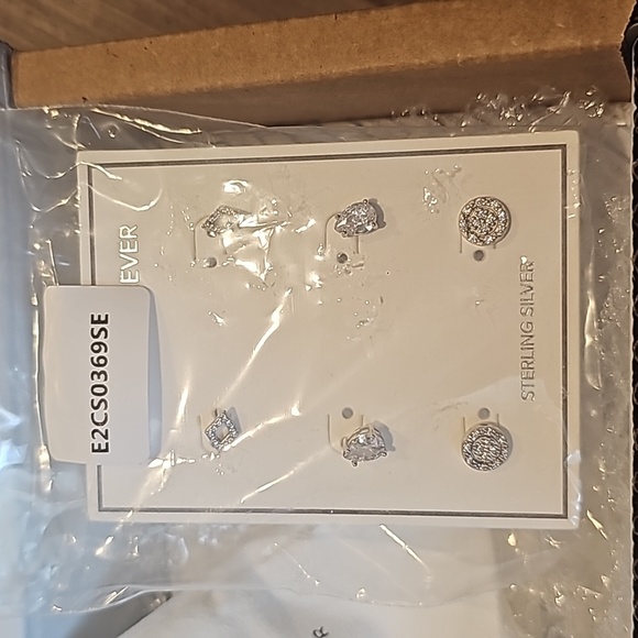 Sterling Silver CZ Geo Stud Set of 3 pairs - Picture 3 of 3
